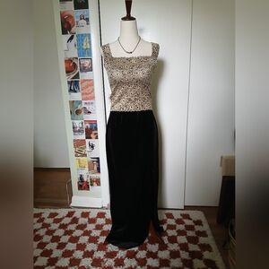 Vintage 90s Black Velvet Maxi Skirt